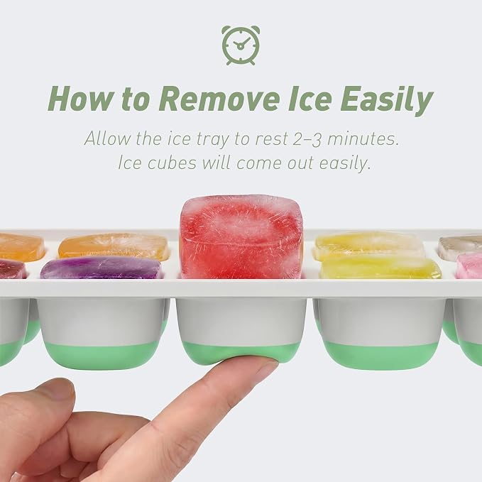 ChefAide Ice Cube Tray with Lid, 2 Packs 28 Cubes Durable Stackable Ice Cube Trays for Freezer with Removable Lids, Easy-Release Plastic & Silicone Ice Tray for Cocktail, Coffee