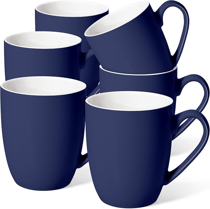 Urbanstrive 16 oz Large Coffee Mugs Set of 6 Ceramic Coffee Mug White Coffee Cups Tea Cups Idea Gift for Women Men House Warming Gifts New Home Office, Dark Blue 6 Pack