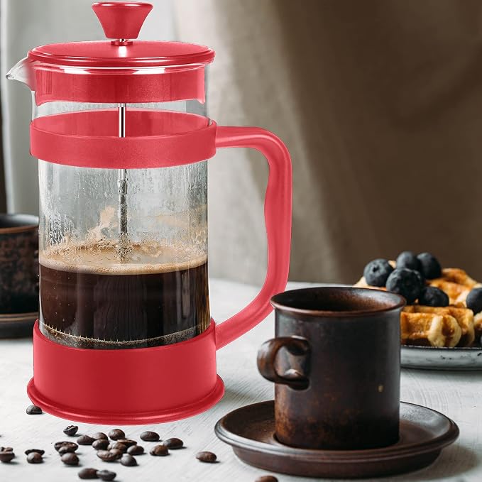 Utopia Kitchen Borosilicate Glass French Press Coffee Maker 34 Oz, Red | Heat-Resistant Cafetiere & Tea Maker, Thickened Glass Coffee Press for Travel and Camping