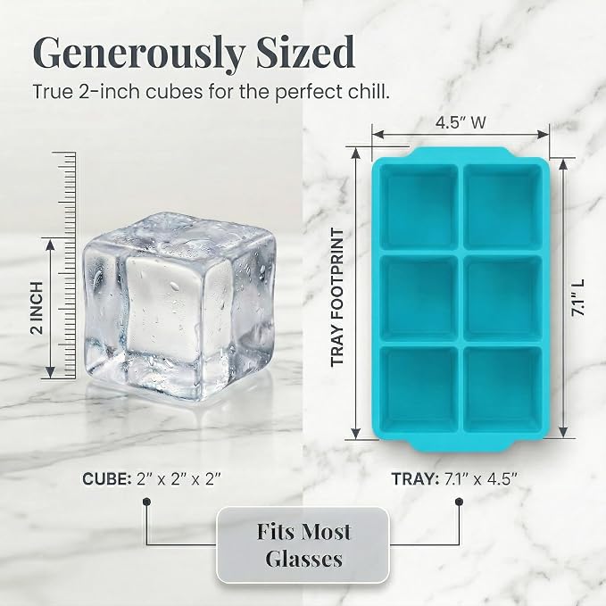 KitchFort® Large Silicone Ice Cube Tray (3-Pack) - 2" Big Ice Mold with Lid | Easy Release, Cocktail, Whiskey Ice Cubes Mold - Food Grade - Ice Cube Trays for Freezer - Stackable Silicone Ice Tray