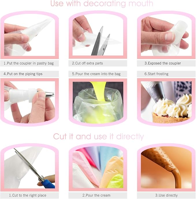 VolksRose 100Pcs Disposable Piping Bags, 12inch Anti Burst and Non-Slip Pastry Bags, Thicken Cake Decorating Bags Icing Piping Bags for Cake Cupcakes Cookies Frosting, White