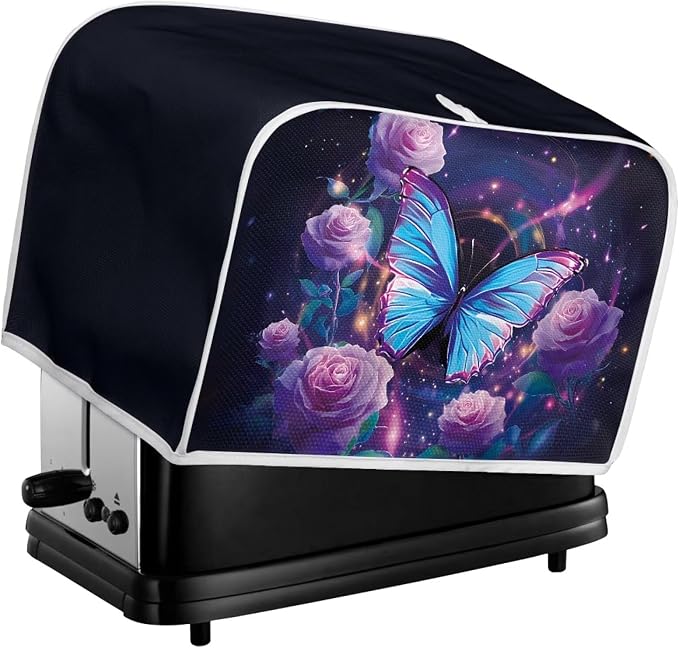 Toaster Cover 2 Slice Dustproof Toaster Bread Maker Cover Small Kitchen Appliance Fingerprint Protection Kitchen Decor, Butterfly Roses Blossom