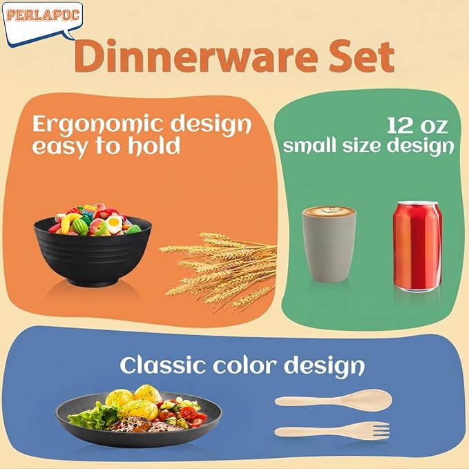 Wheat Straw Dinnerware Sets 20 PCS - Unbreakable Plates and Bowls Set | Plastic Dishes Set for 4, Lightweight Camp Dishes for Outdoor and Family Gatherings.