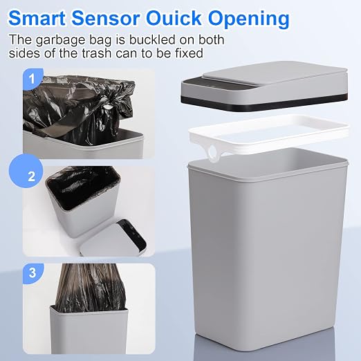 Anborry Smart Touchless Bathroom Trash Can 2.2 Gallon Automatic Motion Sensor Rubbish Can with Lid Electric Narrow Small Garbage Bin for Kitchen, Office, Toilet, Bedroom (Grey)