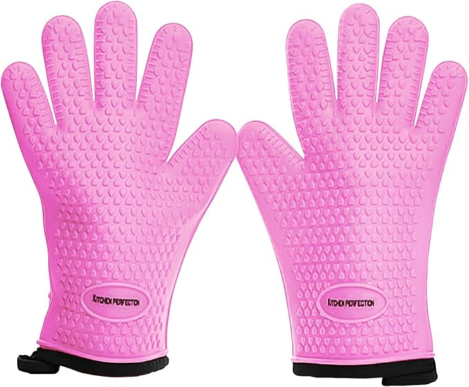 KITCHEN PERFECTION XL Silicone Smoker Oven Gloves-Extreme Heat Resistant BBQ Gloves-Handle Hot Food Right on Your Grill Fryer&Pit|Waterproof Grilling Cooking Baking Mitts|Superior Value Set+3 Bonuses | Waterproof, 5-Finger Design For A Better Grip, for...