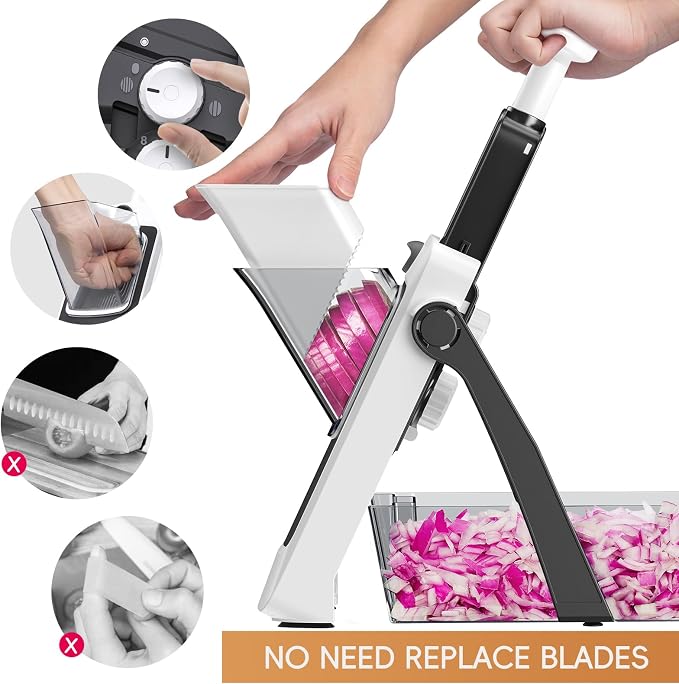 Safe Mandoline Slicer for Kitchen, Vegetable & Food Cutter, Easy to Clean | Safe Mandoline Slicer for Kitchen, Rapid Prep Veggie Slicer Cutter/Onion Slicer, Free Grater/Cleaning Brush