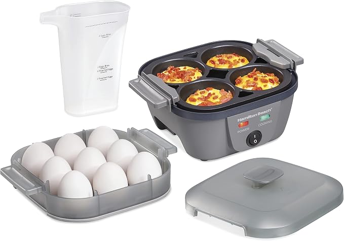Hamilton Beach 6-in-1 Electric Egg Cooker for Hard Boiled Eggs, Sous Vide Style Egg Bite Maker and Poacher, 5.25” Non-Stick Skillet for Omelets, Scrambling & Frying, Grey (25510) | Sous Vide Style Egg Bite Maker | Egg Poacher | 5.25” Non-Stick Skillet ...