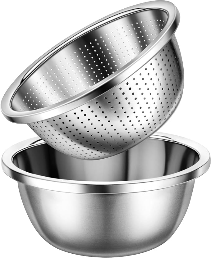 Gulex Colander Stainless Steel 5-quart with Bowls,Strainer for Kitchen(2PC)