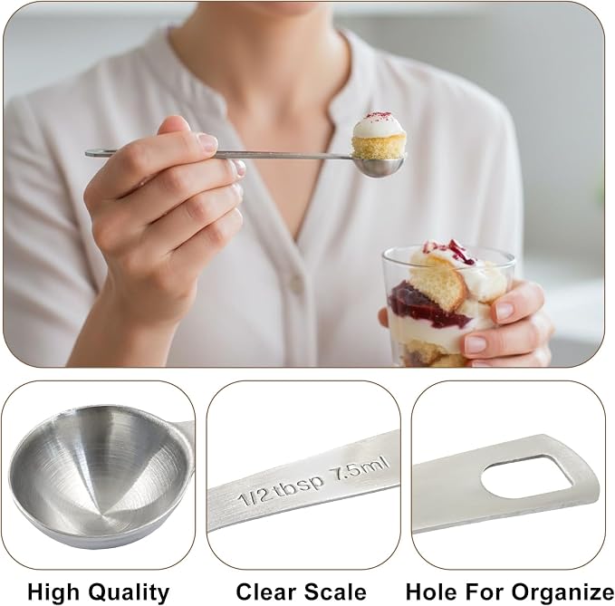 1/2 Tablespoon Stainless Steel Measuring Spoons, 2Pcs | 1/2 Tbsp | 1 1/2 Tsp | 7.5 mL | 7.5 cc, For Measuring Coffee Powder, For Measuring Grains, For Measuring Loose Tea