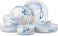 MALACASA 12 Pcs Porcelain Plates and Bowls Sets,Dinnerware Set for 4,Blue | Modern Ceramic Dishware Set,Kitchen Dining Ware,Microwave and Dishwasher Safe,Unique Marble Blue Design,Series LUNA