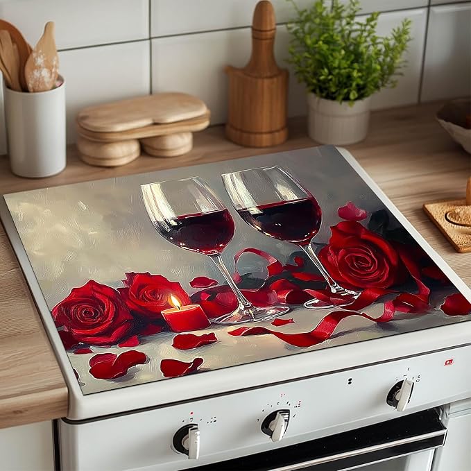 HOMETITUTE Romantic Rose Wine Stove Top Cover 28x20 Diatomite Mat