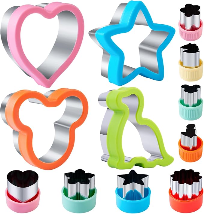 Sandwich Cutters for Kids Lunch 12 Pcs | Cookie Cutters Set, Vegetable Fruit Cutters Shapes, Stainless Steel, Biscuit Cutters, Dinosaur Mouse Heart Star