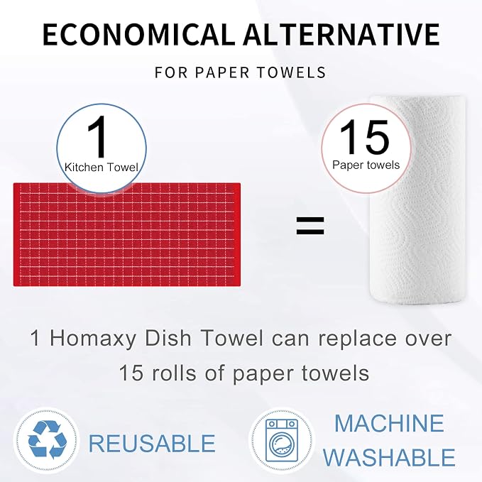 Homaxy 100% Cotton Terry Kitchen Towels, 4 Pack, Red | Ultra Soft and Absorbent Dish Towels for Kitchen, Suitable for Drying and Washing Dishes