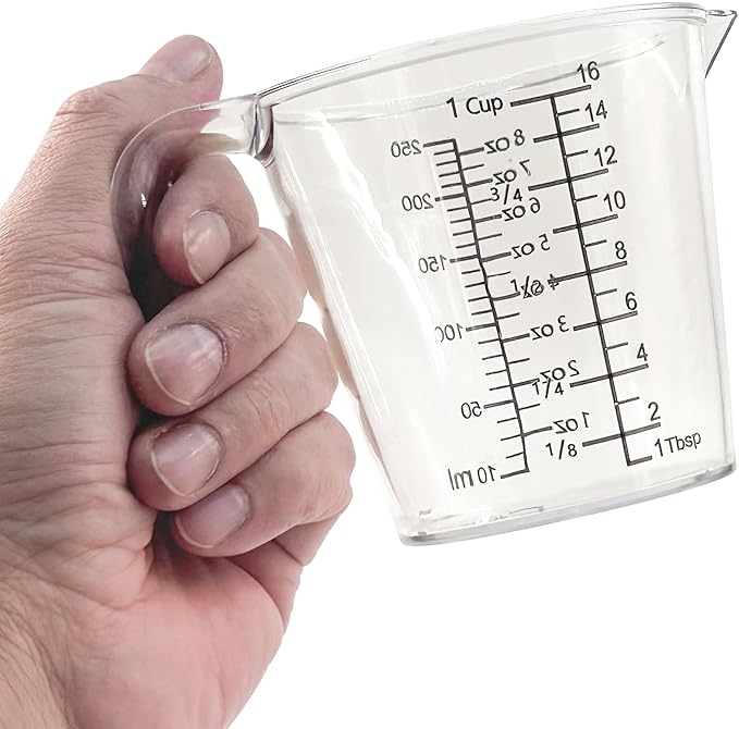 1 Cup (250ml) Measuring Cup, Laser-Etched oz/cup/mL/Tbsp, Small Plastic Measuring Cup with Handle for Baking, Hair Color & Resin