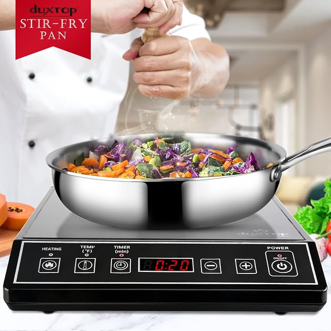 duxtop Whole-Clad Tri-Ply Stainless Steel Stir-Fry Pan Kitchen Induction Cookware 10 Inches | Whole Clad Stainless Steel Wok Pan for Stir Fry, Sautéing and Quick Meals