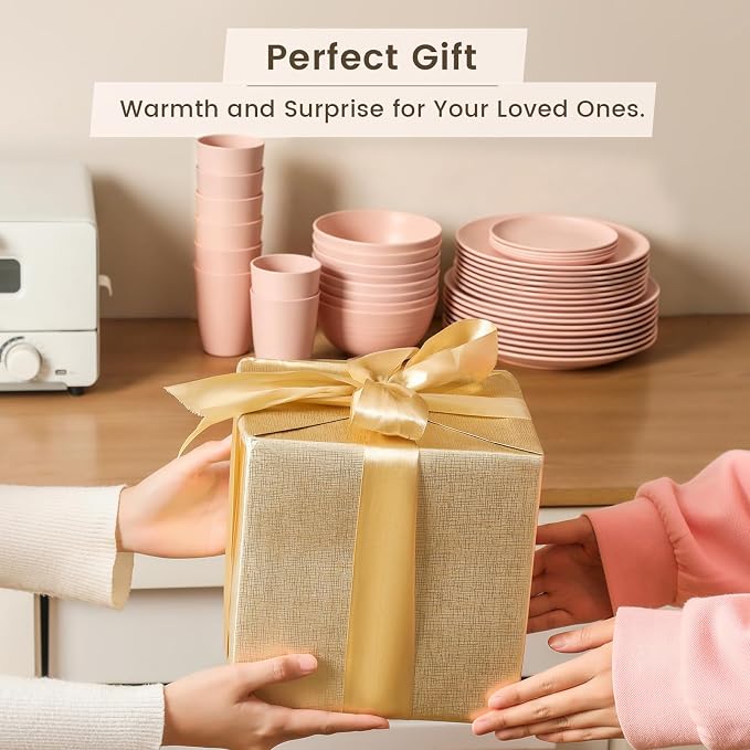 Unbreakable 40 PCS Wheat Straw Dinnerware Sets Service for 8 Pink | Microwave & Dishwasher Safe For Party, Camping, RV