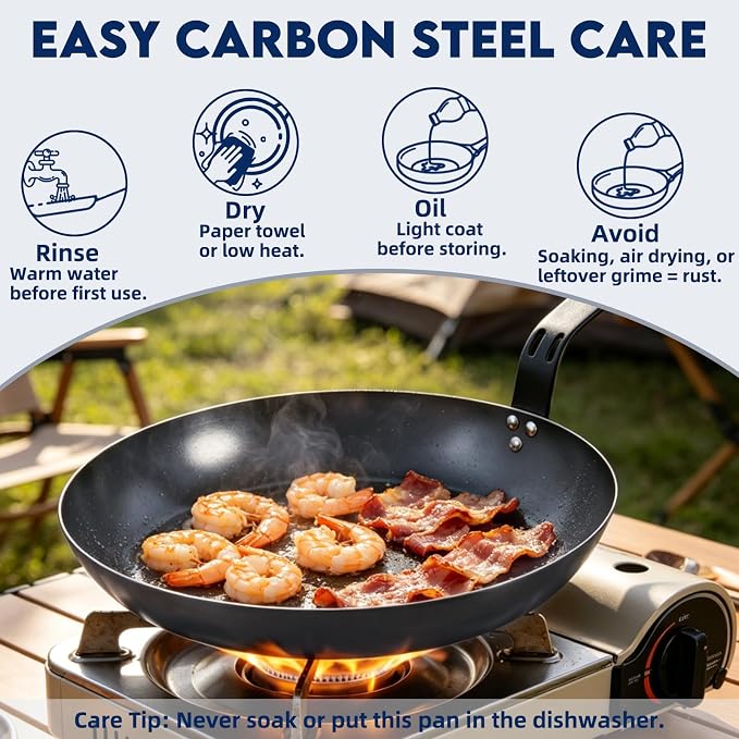 10" Carbon Steel Frying Pan, Pre-Seasoned Nonstick & Chemical-Free | Detachable Silicone Handle Cover, Oven & Dishwasher Safe, Induction Compatible, Chemical-Free Cooking Surface