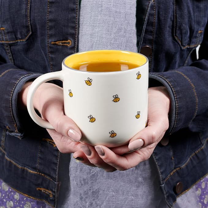 Christian Art Gifts Large Ceramic Coffee & Tea Mug for Women: Kind Words are Like Honey Inspirational Bible Verse, Cute Microwave/Dishwasher Safe Bumble Bee Cup, Yellow/White, 15 oz. (Pack of 2)
