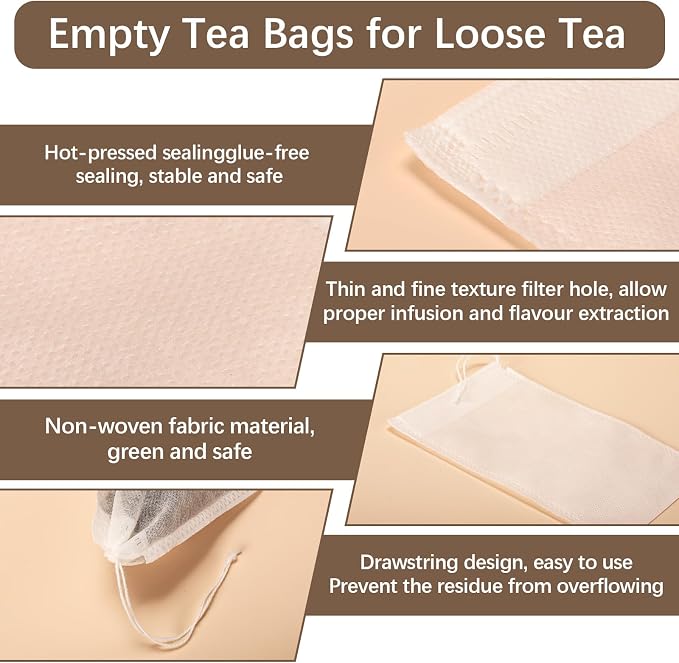 300 Pcs Empty Tea Bags for Loose Leaf Tea, Disposable Small tea Filter Bags with Drawstring fillable Cloth Diy Empty Tea Sachets for Loosetea, Coffee, Herbs, Spice (3.54 x 2.75 inch) (Pack of 2)