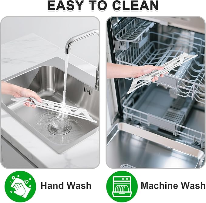 HANZENMA Triangular Sink Rack, Multi-Functional Rack Above the countertop, Foldable Sink Drying mat, Heat-Resistant, Non-Slip, and Rust-Proof Dish Rack (White)