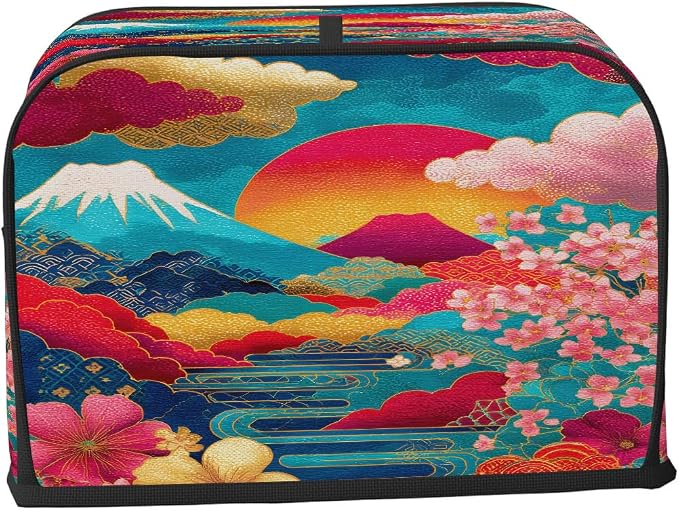 2 Slice Toaster Cover Colorful Japanese Mountains Toaster Covers Two Slice Wide Slot Waterproof and Dustproof Covers for Wide Slot Toasters and Small Appliances Kitchen Decor Gifts