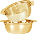 Paoli 304 Stainless Steel Fine Mesh Colander Set, 2.5QT Large Capacity Strainer with Mixing Bowl — Rinse Fruits, Veggies, Rice & Drain Pasta, Dishwasher Safe (2-Piece Gold)