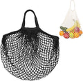 M METERXITY 1-Pack Cotton Mesh Bag, Reusable Washable Mesh Net String Grocery Bags, Reusable Produce Bags with Handle, Net Tote Bag for Fruits/Vegetables Shopping [Black, Short Handle]
