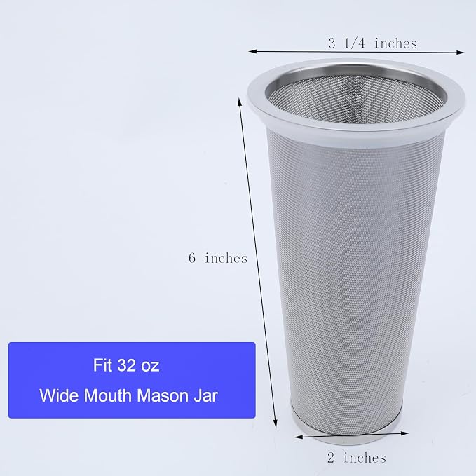 Fermus Set of 2 Cold Brew Coffee Filter for 32oz / 1Quart Wide Mouth Mason Jar Infuser 304 Stainless Steel Strainer with Seal Ring Design for Grounds Tea Fruit Coffee Filter