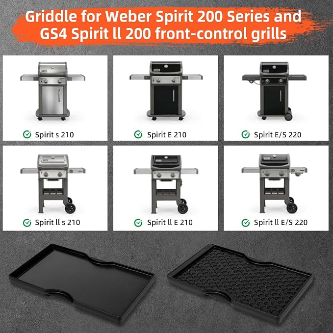 Grill Griddle for Weber Spirit 200 Series - Dual Sided Sear Parts for Weber Spirit 200 & GS4 Spirit II E210,Spirit II E220,17.5" Porcelain-Enameled Cast lron Thick Nonstick BBQ Griddle Pan