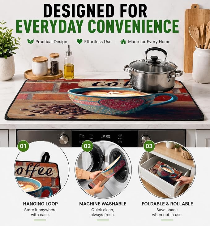 Electric Stove Top Cover for Glass Top, Coffee Cup Brick Cafe – Heat Resistant Flat Stove Top Covers, Decorative Scratch Protector Mat for Glass Ceramic Cooktop, Non-Slip, 28"x20"