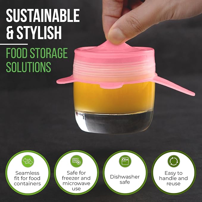 Reusable Silicone Stretch Lids for Food Storage in Fridge - Elastic Heat-Resistant Bowl Covers, Cups, Cans, Jars - Universal Food Grade Lid for Round and Rectangle Containers - 7 Pack - Colorful