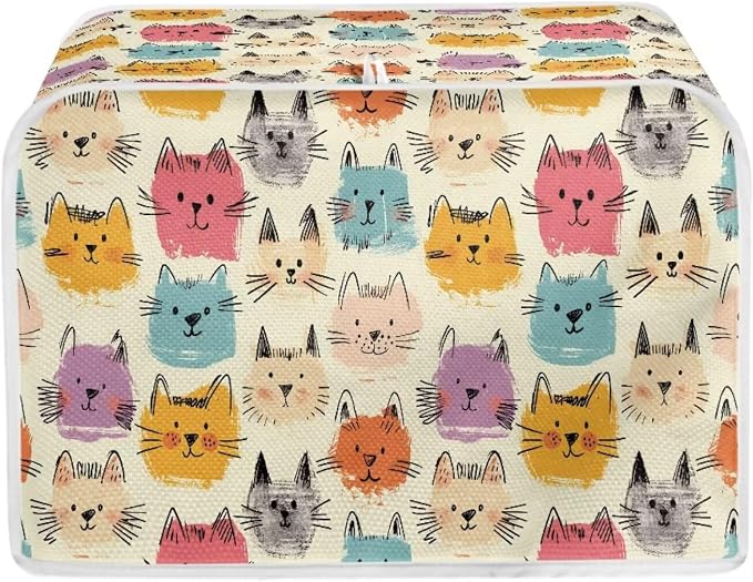 Cartoon Cats Print 2 Slice Toaster Cover Wide Slot Toaster Dust Cover Washable Small Kitchen Appliance Dust Covers for Kitchen