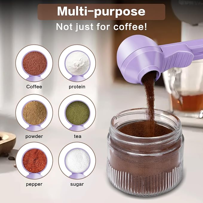 2-in-1 Coffee Scoop with Funnel, 2 Tbsp Measuring Spoon for Reusable K Cups, Ground Coffee, Protein Powder & Tea, Mess-Free Plastic Design（Light Purple-2pack）