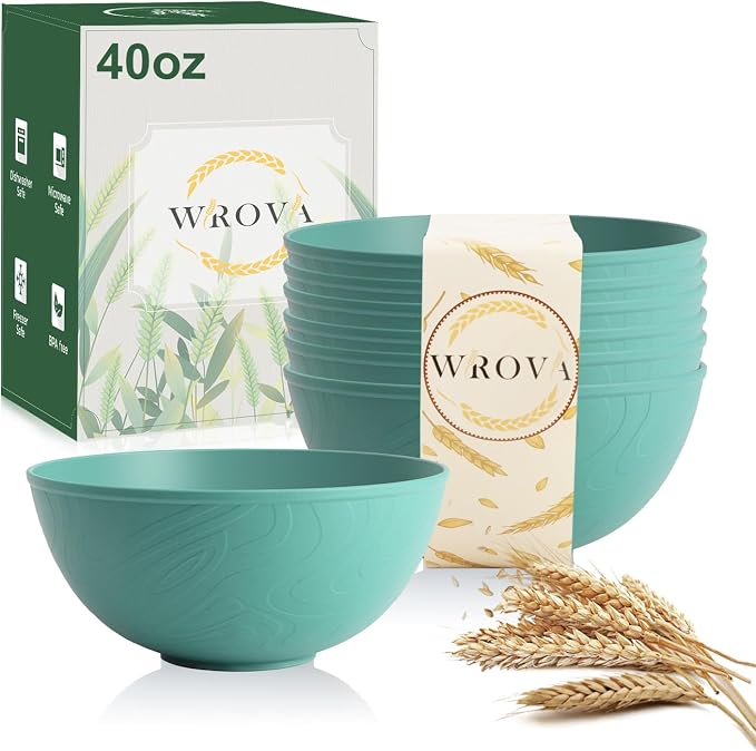 Wheat Straw Bowls for Kitchen set of 6,Anti-Scald Thick Soup Bowls 40oz,Microwave and Dishwasher Safe Bowl set easy to clean. Green