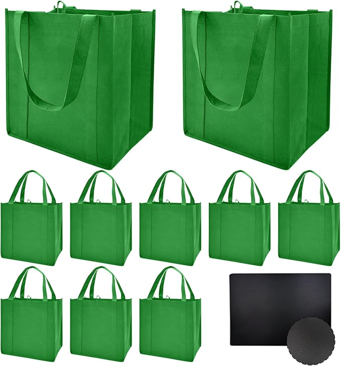 10 pack Reusable Grocery Bags,Thick Bottom-Shopping Bag for Groceries | Heavy Duty Large Shopping Totes,Reusable Bags With Handles ,Foldable,Washable ,Load Capacity Over 45 Pounds