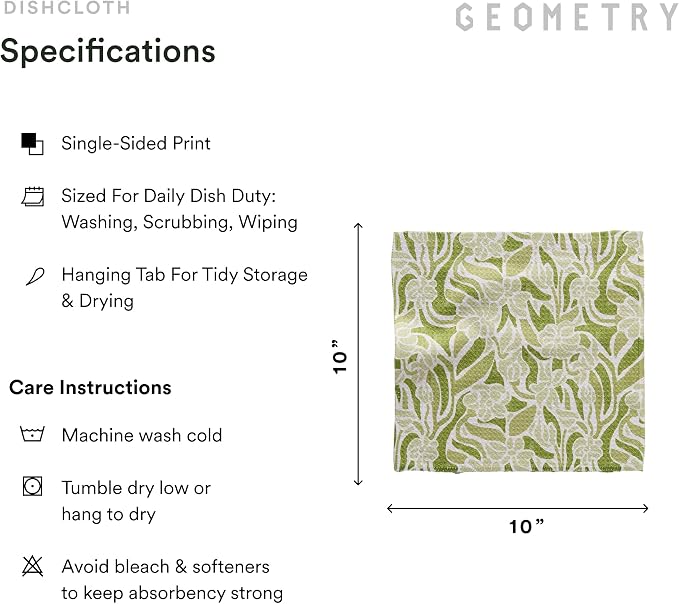 GEOMETRY Kitchen Dish Cloths - Spring & Summer Collection - Premium Dishcloths with Geoweave - Absorbent & Fast Drying Kitchen Towels - Green Goddess, 10" x 10" - 3-Pieces