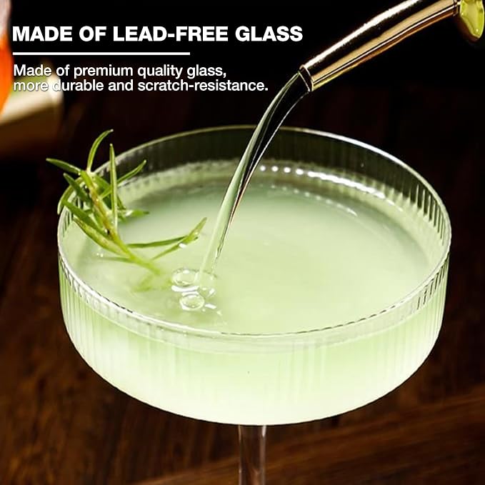 Qipecedm® 4 Pcs Ribbed Coupe Glasses, 10 oz Vintage Coupe Glass Set, Unique Martini Glass, Classic Cocktail Galssware, Bar Drinking Glasses Set Pefect for Cocktail, Wine, Champagne & Gift