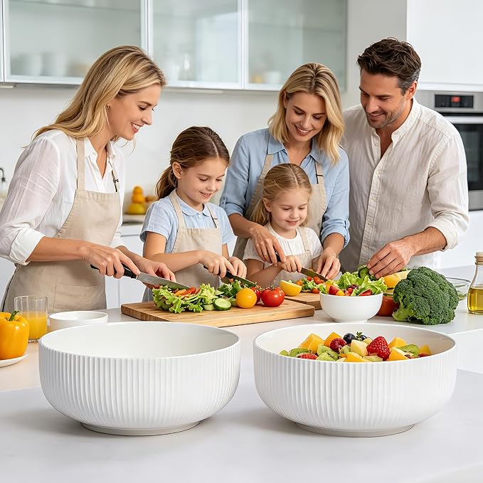DANALLAN Salad Bowl, 2Pcs Mixing Bowls Set 8 inch 60 oz Large Ceramic Pasta Serving Soup Ramen Bowl for Kitchen Dishwasher and Microwave Safe