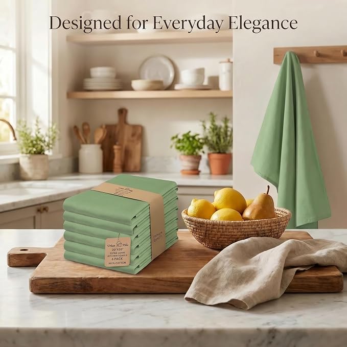 Urban Villa Kitchen Towels Cotton Dish Towels 20”x30” (Set of 6) Green