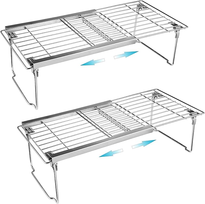 Orgneas Expandable Freezer Shelf Cooler Shelf Organizer 15.8"-22" | Thickened Heavy Duty Cabinet Shelf Riser Rack Organizer and Storage for Kitchen Pantry Refrigerator, 2Pcs