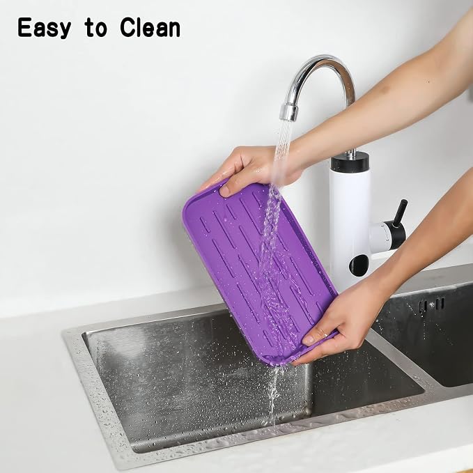 MicoYang Silicone Kitchen Sink Organizer Tray for Multiple Usage,Eco-Friendly Sponges Holder for Kitchen Bathroom Counter or Sink,Dish Soap Dispenser,Scrubber,Bottle,Cup (Purple, 10"×5.3")