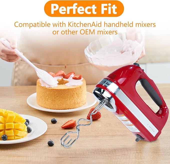 2 Pcs Hand Mixer Dough Hook Stainless Steel Attachments Compatible with kitchenAid Hand Mixer,Hand Mixer Replacement Attachments