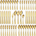 PHILIPALA 45 Piece Gold Silverware Set with Serving Utensils, Stainless Steel Flatware Set for 8 Food Grade Novelty Cutlery Utensil Set Include Knife Fork Spoon Mirror Polished Dishwasher Safe