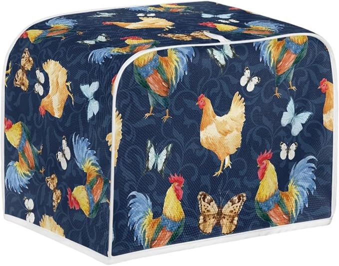 Butterfly Rooster 2 Slice Toaster Cover - Chicken Print Bread Maker Cover - Dust and Fingerprint Protection, Machine Washable