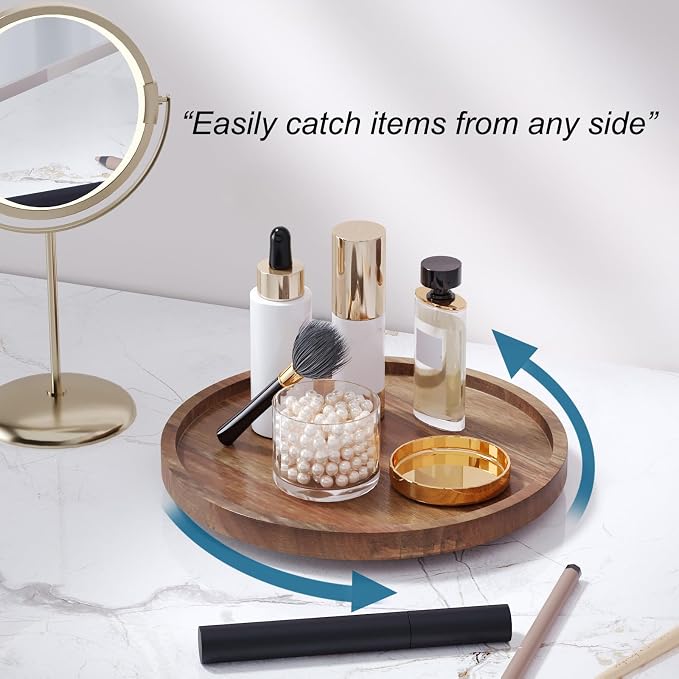 VERTORGAN Lazy Susan Bamboo Organizer for Kitchen,Cabinet(Small) | 360 Rotating Turntable,Spice Rack,Serving Tray,Pantry Vanity Organizer,Countertop Space-Saver
