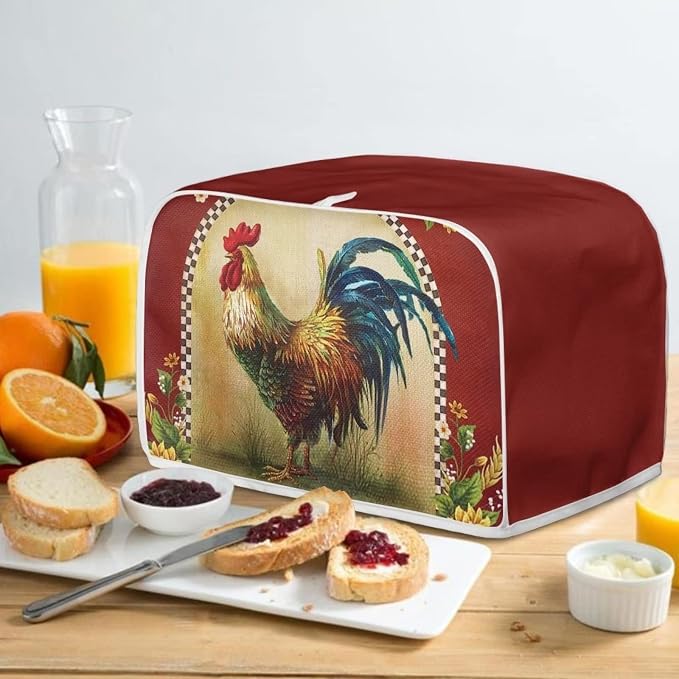 Sunflower Rooster Toaster Cover for 4 Slice, Chicken Print Small Kitchen Appliance Dust Cover for Toasters, Microwave, Bread Maker