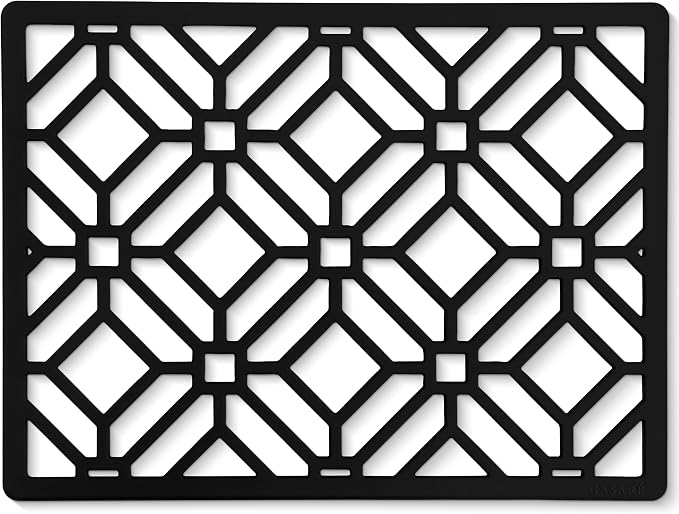 GASARÉ, Extra Large, Thick, Silicone Trivet for Hot Dishes, Pots, and Pans, Heat Resistant Mat for Countertop, Hot Pad for Kitchen, Easy to Clean, 16 x 12 x 3/8 Inches, (Black, Geometric)