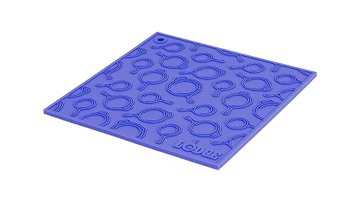 Lodge 7 Inch Square Silicone Skillet Pattern Trivet, Blue | Dishwasher Safe Silicone Trivet with Skillet Pattern Design, Heat Protection up to 525°F, Use as Trivet or Handle Holder