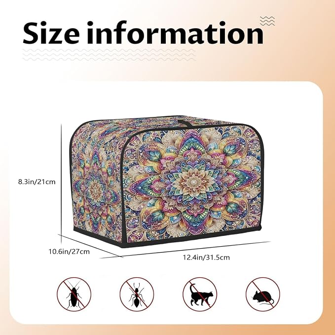 4 Slice Toaster Cover Flower Mandala Bohemia Toaster Covers Four Slice Wide Slot Waterproof and Dustproof Covers for Wide Slot Toasters and Small Appliances Kitchen Decor Gifts
