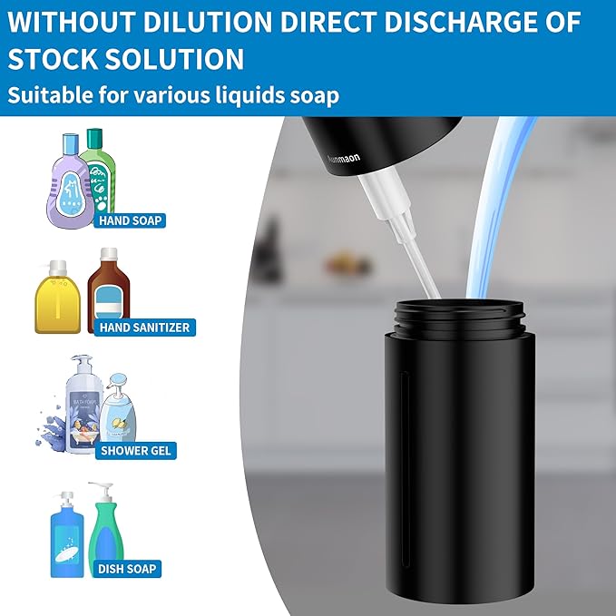Automatic Soap Dispenser Touchless,15-Level,Kitchen Bath Black | Hands-Free,15-Level Dial Control,Thick & Thin Soap Compatible,Long Battery Life,Easy for Toddlers,Wall Mountable